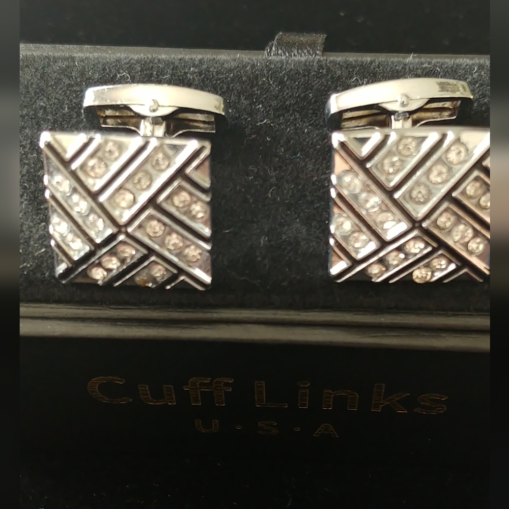 Silver Cufflinks with Crystal Accents